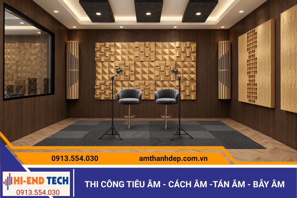 Tư vấn lắp đặt phòng thu chuyên nghiệp trọn gói với hệ thống gỗ tán âm, Bass Trap và tấm tiêu âm treo trần.